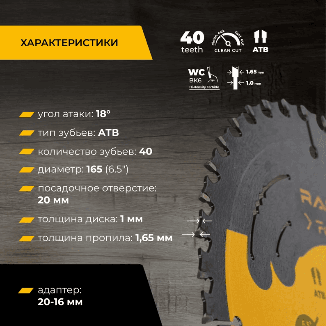 Диск пильный RAGE Furious Fast cut 165х20мм 40Z 594247 — изображение 6