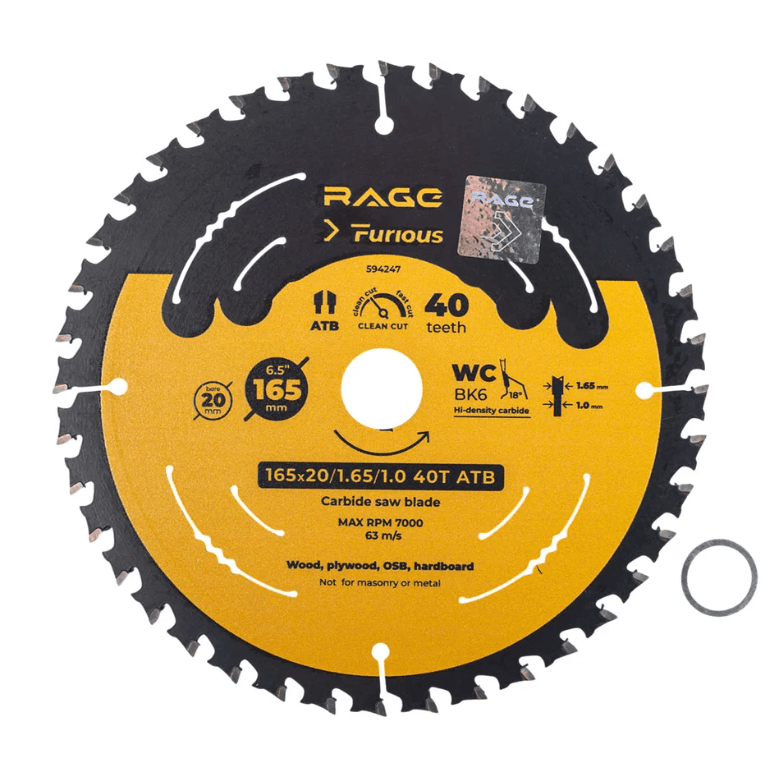 Диск пильный RAGE Furious Fast cut 165х20мм 40Z 594247